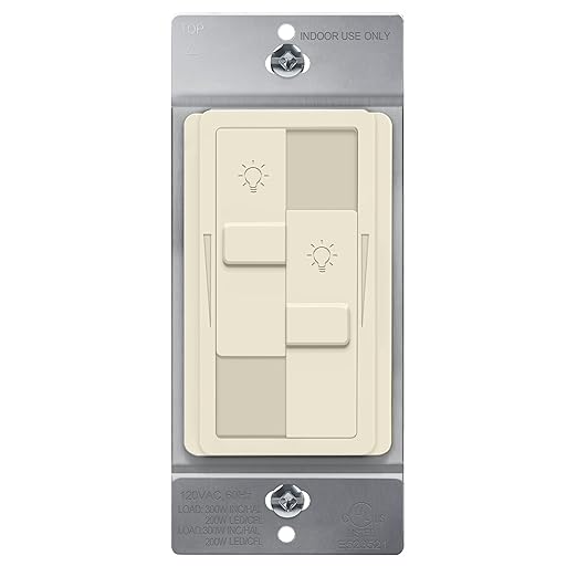 TOPGREENER Kalide Dual Load Dimmer Light Switch, Double LED Dimmer Switch, Full Range Dimming, Single Pole, 120VAC, 60Hz, 200W LED/CFL, Neutral Wire Not Required, TGDDS-LA, Light Almond
