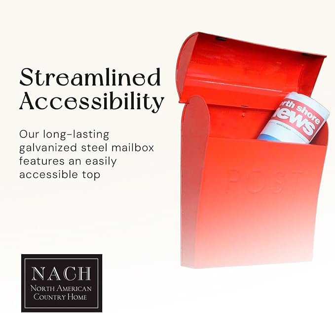 NACH Wall Mount Mailboxes for Outside, 11x4.5x12.5 in Red Mail Boxes for House Outside, Waterproof Mailbox - Vicki-Style Mail Box
