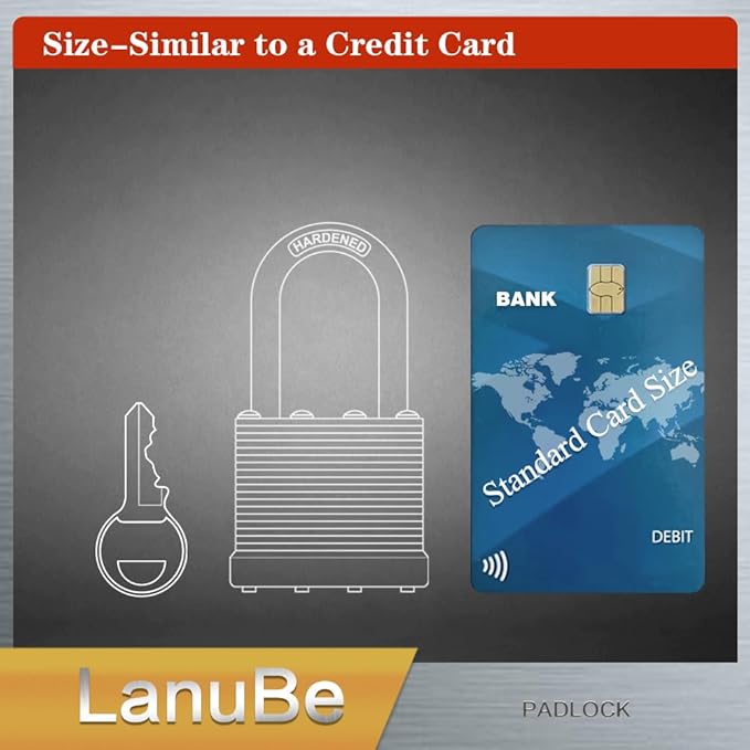 LanuBe Lock Laminated keyed Padlock (1-9/16", 40mm), keyed Alike Locks, Long Shackle,Marked Black Plastic Hoop, Pack of 60