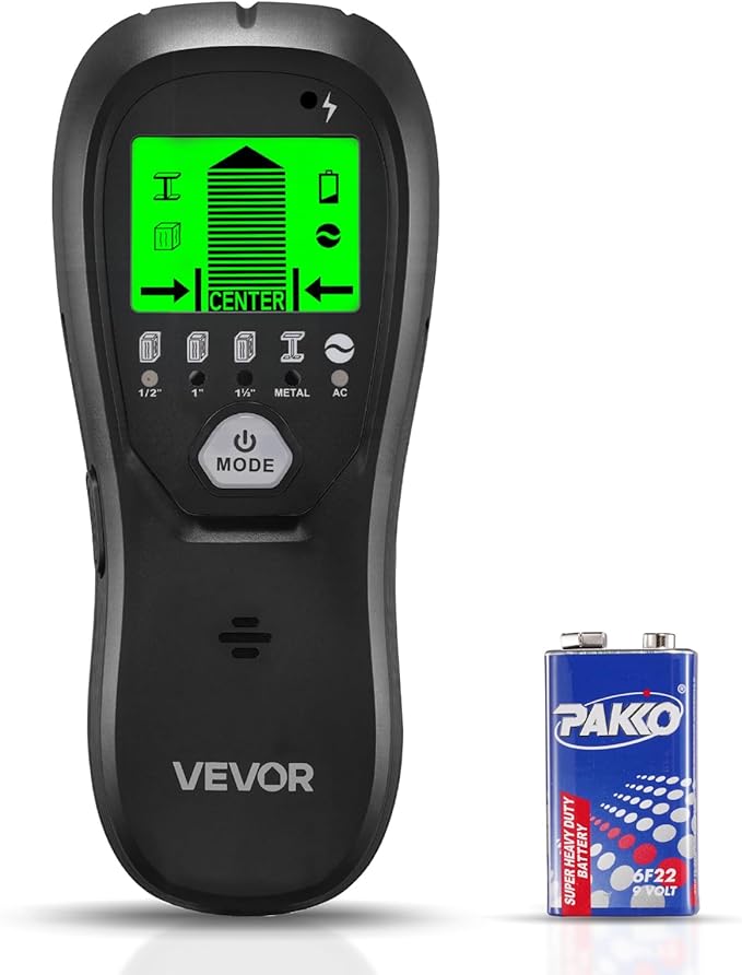 VEVOR Stud Finder Wall Scanner, 5 in 1, Electronic Wall Stud Detector with Smart Sensor, High-Definition LCD Display and Audio Alarm, for the Center and Edge of Metal, AC Wire, Joists, Pipes, Black