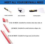 Drywall Tools Skimming Blade with 9 inch Compound Roller - 10", 14", 24"& 32" 40" Blades with 2 Pack 0.3 mm Blades,Taping Knife, Arc Scraper, Construction Tools