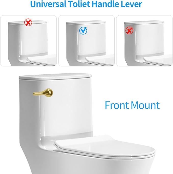 Toilet Flush Handle Replacement Kit for Front Mount Universal Bowl Tank, Zinc Alloy Flusher, Brass Trip Levers, Toilet Repair Parts Compatible with American Standard (Gold)