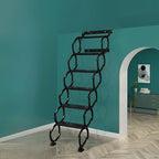 6 Steps Wall Mounted Attic Ladder, Indoor Attic Stairs Pull Down System, Metal Telescoping Step Ladders, Anti-slip Retractable Folding Stair, Loft Extension Steps Staircase for Garages(black, 6 Steps)