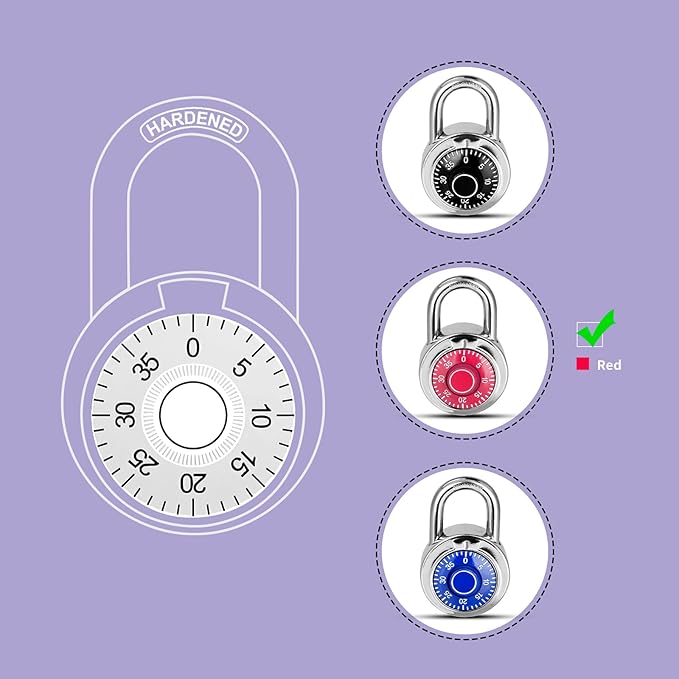 Combination Padlock 48 Pack, Fixed Dial Combination Padlock with Different Combinations, 2 in. Wide. Red Turntable, Lock for Gym & Locker, School, Toolbox, and More