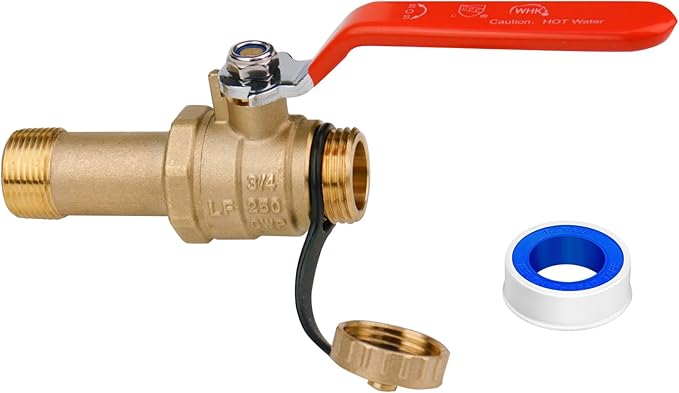 WHK Water Heater Drain Valve 3/4"MIP X 3/4" Male GHT Connection to drain or Flush Hot Water Heater Faster and Easy Big Full Port (Lead-Free Brass,2 Inch Shank with Long Handle,Straight)