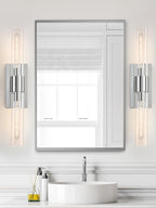 Chrome Tube Wall Sconces with Clear Glass, 24'' Modern Bathroom Vanity Light Fixtures for Bathroom Living Room Bedroom Hallway Fireplace Staircase(Bulb Included).