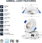 Sublimation 4 Packs 3 Inch Gimbal Led Recessed Light with Junction Box 10w,Waterproof recessed Lights for Shower,3 Colors Adjustable,Suitable for Bathroom,Parlor,Bedroom,Kitchen,Balcony