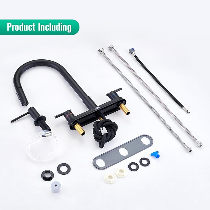 CREA Black Kitchen Faucets with Pull Down Sprayer and Soap Dispenser,Two Handles 8-Inch 4 Holes Bar Sink Faucet for RV Laundry Camper Utility Sink Brushed Nickel Stainless Steel