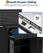 GarveeHome Rolling Tool Cabinet, Heavy Duty Steel Garage Storage Cabinet with 2 Drawers, Pegboard & 4 Wheels, Lockable Tool Cart Workbench for Workshop, Warehouse