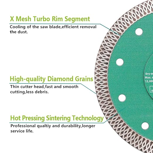Diamond Tile Saw Blades - 4" Diamond Blade 2pcs 105MM Ceramic Cutting Discs with X Teeth Turbo Mesh Rim for Ceramic Tile Porcelain Granite Marble