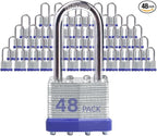 Lock Outdoor Padlocks, Key Lock, Padlocks with Same Key - Laminated Steel Keyed Padlocks with Long Shackle, 48 Pack, for Hasp Latch, Sheds, Fences, Storage Locker, School, Gym
