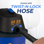 Koblenz WD-2L Portable Wet Dry Vacuum, 2-Gallon 2 PHP Suction Plus Blower Vacuum Cleaner for Liquids, Dust, Pet Hairs, 10' Reach, Ideal for Home, Car, Garage, Shop, Accessories Included, Blue/Black