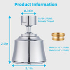 iFealClear Kitchen Sink Faucet Head, 360° Faucet Sprayer Attachment, 55/64-27UNS Large Angle Faucet Aerator Adapter with 2 Metal Swivel Joints, 4 Spray Modes, Extra 15/16" Male Thread Adapters, Chrome