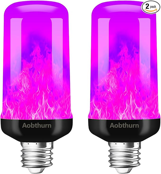 Flame Light Bulbs, 4 Modes LED Flame Effect Light Bulb, E26 Base Flickering Light Bulb with Gravity Sensor,Flickering Light Bulbs Halloween Home Party (Purple-2 Pack)