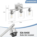 Modern Brushed Nickel 3 Light 19 inch Vanity Lights for Bathroom with Clear Glass, Bathroom Lighting Fixtures Over Mirror for Mirror Kitchen Living Room Hallway Cabinet Porch