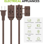 HBN Extension Cord, 3-Pack 3FT Brown, 2 Prong Indoor Extension Cord 16/2 SPT-2, 13A, 1625 W, 3-Outlet Extension Cords for Home/Office Use