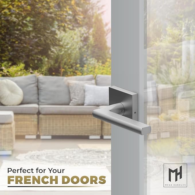 Mega Handles Prime Dummy Door Handles - 4 Pack Heavy Duty Brushed Nickel Door Handles, Non-Turning Door Handle for Closet & French Doors, Single Side, Fits All Standard Doors - Satin Nickel