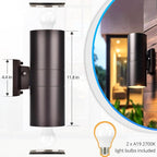 wowlite Modern Outdoor Wall Light with Dusk to Dawn Sensor 2 Pack, LED Cylinder Up Down Wall Light Outdoor 2700K Warmlight Bronze Exterior Light Fixture, IP65 Waterproof Wall Sconce for Porch Garage