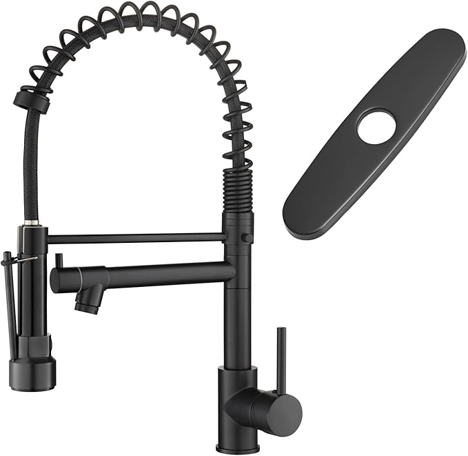 AIMADI Black Kitchen Faucet with Pull Down Sprayer, Commercial Single Handle High Pressure Kitchen Faucet Black with Deck Plate