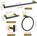 TURS Black and Gold 5 Piece Bathroom Hardware Set, SUS304 Stainless Steel Gold Black Towel Bar Set, 24 Inch Rould Bathroom Accessories Kit Wall Mounted