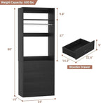 Freestanding 2FT Closet System with 3 Wood Drawers, 24" Closet Organizer System with Hanging Rod & Shelves, Walk-in Closet Systems for Small Closets, Black (24"L x 15" W x 80" H)