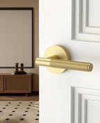 Asidrama 1 Pack Passage Gold Door Handles, Door Lever with Door Knobs Indoor for Bedroom or Bathroom, Heavy Duty Brushed Gold Door Handles Interior with Locks for Left Right Sided Doors