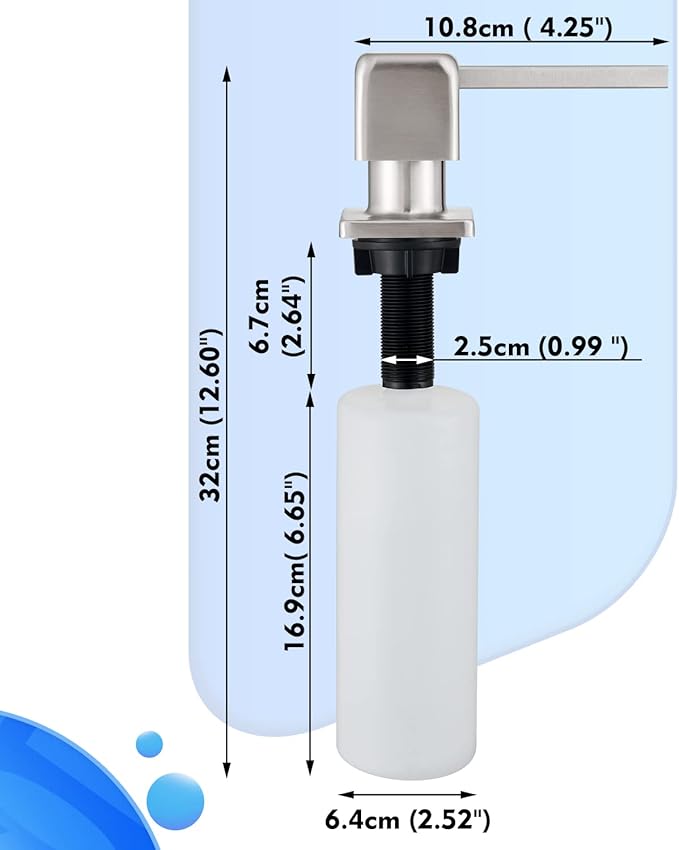 CREA Soap Dispenser for Kitchen Sink, Kitchen Soap Dispenser Brushed Nickel Square Built in Sink Soap Dispenser for Bathroom with 17 OZ Bottle