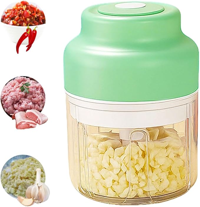 Electric Garlic Chopper, 2025 New Mini Portable Veggie Chopper, Garlic Grinder Masher Rechargeable, Wireless Food Processor for Ginger, Chili, Fruit, Meat (Green, 250ML)