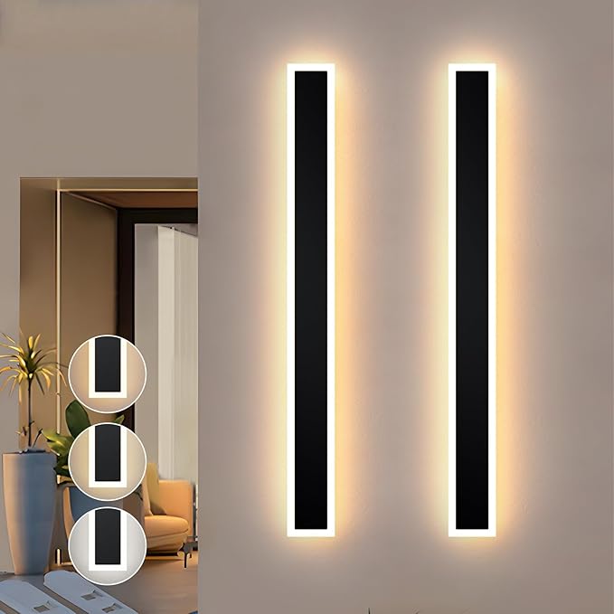 2 Pack 70.8 inch Modern Led Outdoor Wall Light, 3000K-6000K 10%-100% Dimmable Lights for Outside, IP65 Waterproof Wall Sconce Light with Remote Control for Porch,Hallway, Garage,Patio,Stairway,Yard
