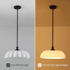 15.7" Vintage Modern Black Chandelier with Floral Milk White Glass Shades, Adjustable Height Pendant Light for Kitchen Island, Dining Room, Bedroom