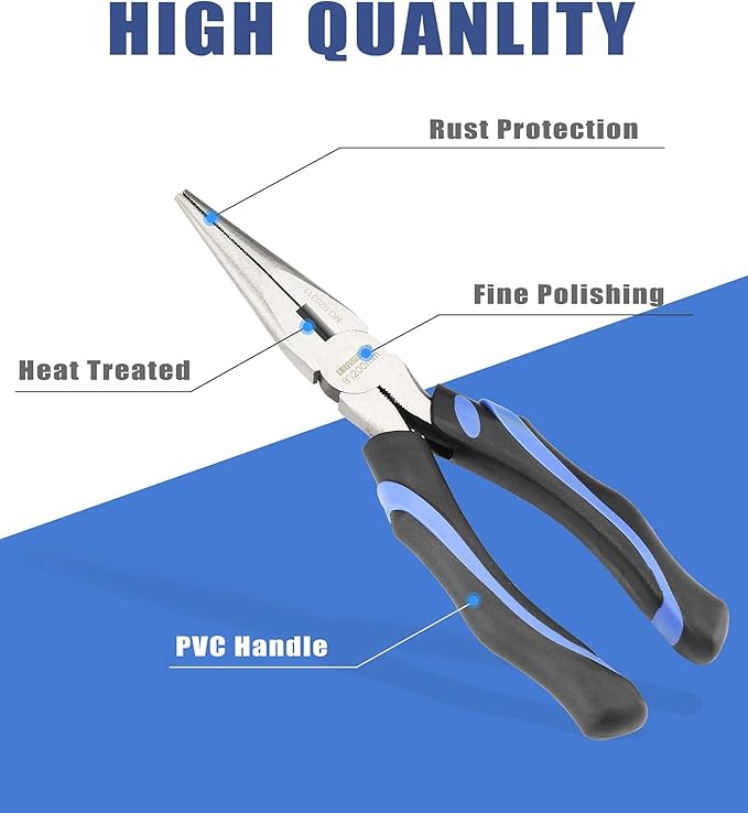 6-Inch Long Needle-Nose Side Cutting Pliers with Heavy Duty Nickel Chromium Steel Construction