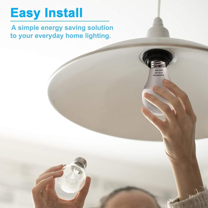 A19 LED Light Bulb 5000K Daylight, 12 Pack high Output A19 Incandescent Light Bulb 800LM 9W, Equivalent 60W, No Flicker E26 Base, Non-Dimmable E26 LED Bulb Long Lasting for 25 Years.