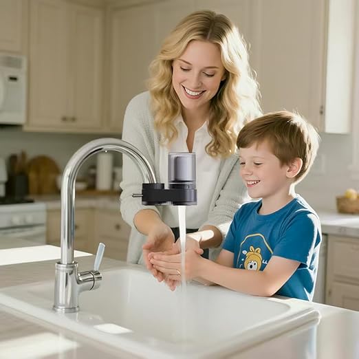 VYNTRA Faucet Water Filter, 7-Layer Kitchen Filter Water Faucet Element, 350 Gallons Activated Carbon Ceramic Filter Reduces 99% Chlorine, Limescale, Heavy Metals (2*Filter & 6*Adaptors) Gray