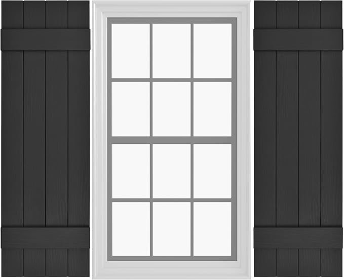 Board & Batten Vinyl Shutters (1 Pair) | 14.5"x39" (4-Board) - Black Cosmos/Paintable | Exterior Window Shutters | Includes Mounting Hardware | Simple Installation | Made in USA