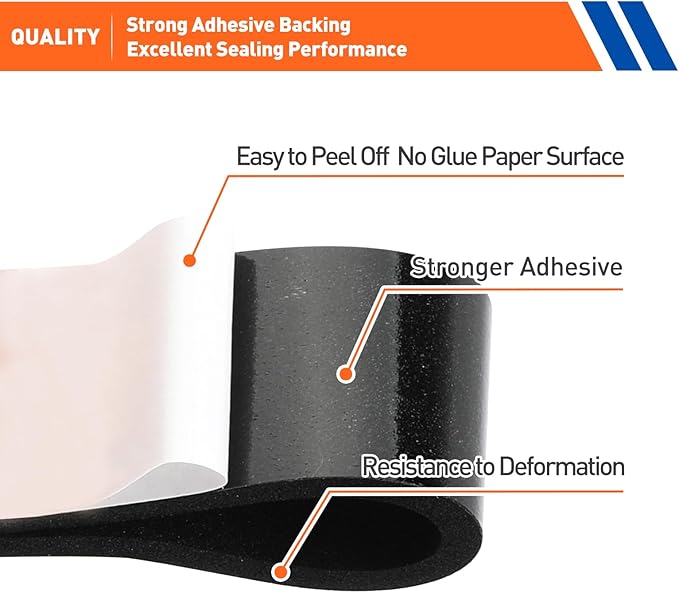 MAGZO Weather Stripping Door Seal,1/4 Inch Wide X 1/16 Inch Thick Adhesive Foam Tape Soundproof Weatherstripping for Windows, 2 Rolls Total 65FT Black