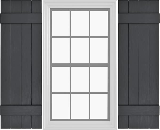 Board & Batten Vinyl Shutters (1 Pair) | 14.5"x43" (4-Board) - Cornerstone Grey | Exterior Window Shutters | Includes Mounting Hardware | Simple Installation | Made in USA