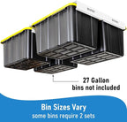 HandT USA Based Overhead Garage Storage Rack, Ceiling Tote Bin Organization Rails Shelving Racks System, Heavy Duty Hanging Metal Rack Systems for 27 Gallon Container, Supports Most Bins, 4 Sets White