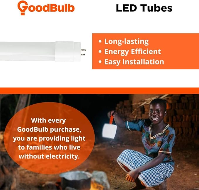 GoodBulb 4-ft T8 LED Tube Lights, 17-Watt (32W Equivalent) 5000K Daylight, 2400-Lumens, 83 CRI, Type A Plug & Play (Pack of 25)