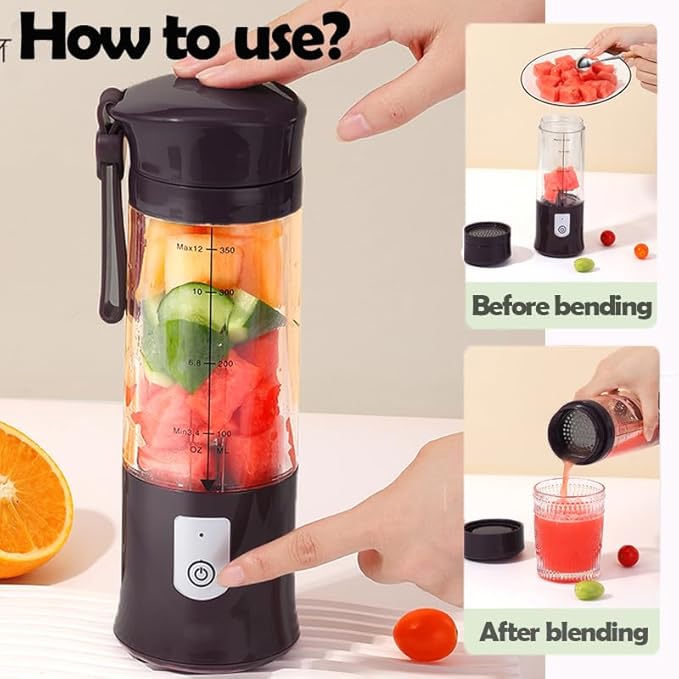 Personal Blender for Shakes and Smoothies, Portable Blender, Mini Small Juice Mixer machine for Kitchen, Office, Gym, 4000mAh,(Black)