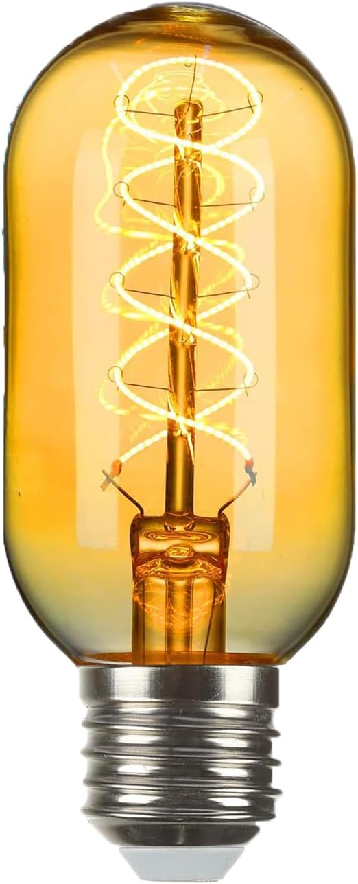 AMDTU LED Edison Vintage Light Bulbs 25 Watt Equivalent 4W E26 Base Amber Warm Yellow Filament Non Dimmable T45 Tubular Bulb Soft Warm 2200K 4 Pack 200 Lumens Ideal for Lamps,Pendants,Wall Sconces