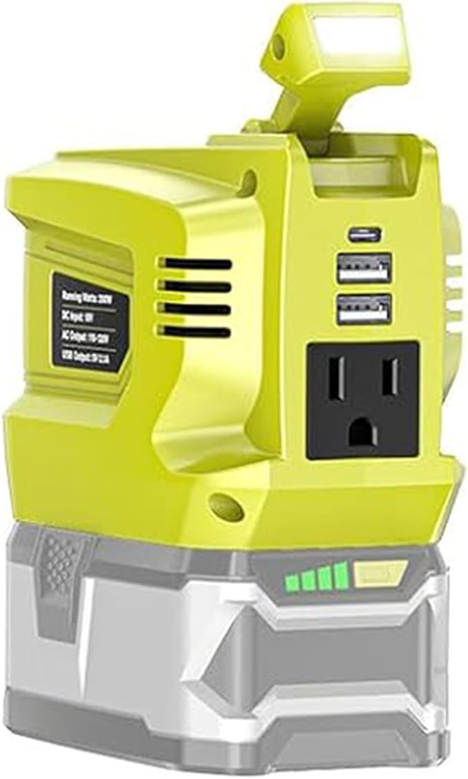 200W Portable Power Inverter Compatible with Ryobi 18V,Ecarke Real 200W Outdoor Generato Battery Converter with 2 USB&LED&AC Battery Powered Outlet,Convert DC 18V to AC 110V Portable Power Station