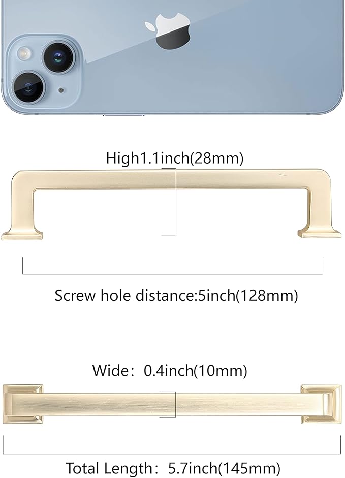 COTYKILEY 10 Pack 5 Inch(128mm) Brushed Brass Kitchen Cabinet Handles Gold Cabinet Pulls Cabinet Door Handles Kitchen Cabinet Hardware