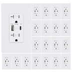 USB Wall Outlet, Charger Outlets Receptacles with 4.2A USB C Ports, 20 Amp Duplex Tamper Resistant Receptacle Plug with Electrical Outlet, Wall Plate Included, ETL Listed，White, 20 Pack