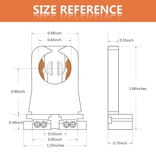 Non-shunted Turn Type T8 Lamp Holder JACKYLED UL Socket Tombstone (12 Packs)
