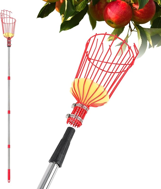 Fruit Picker Pole with Basket Segmented Fruit Picker Pole Tool for Apple Avocado Cherry Lemon Mango Orange Peach Picking(40-160")