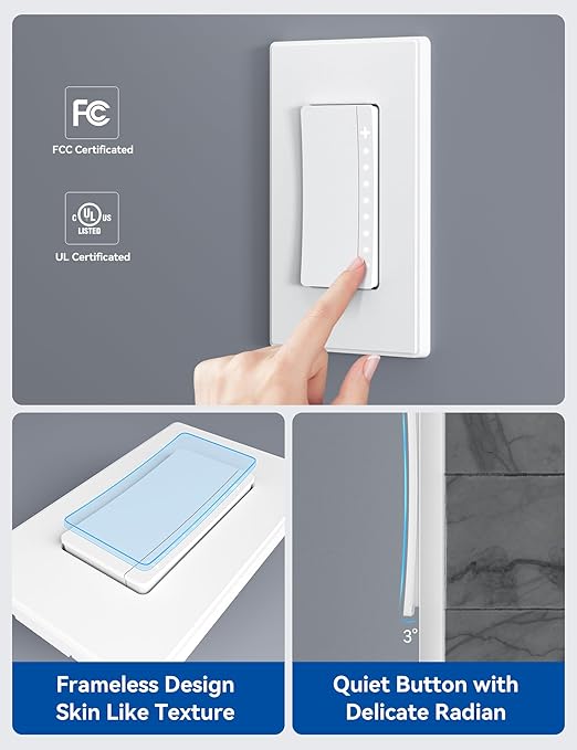 ELEGRP Smart Dimmer Light Switch DPR30, 2.4GHz Wi-Fi Dimmer Switch Compatible with Alexa and Google Assistant, Single Pole/3 Way, Needs Neutral Wire, No Hub Required, UL&FCC Listed, White, 4 Pack