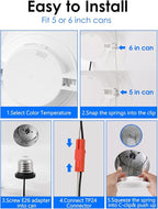 Energetic 24 Pack 5/6 Inch 5CCT Retrofit Recessed Ceiling Lighting, LED Can Lights, Dimmable Downlight, 12.5W, Equivalent 100W, 2700K/3000K/4000K/5000K/6500K Selectable, Damp Rated, Baffle Trim, ETL