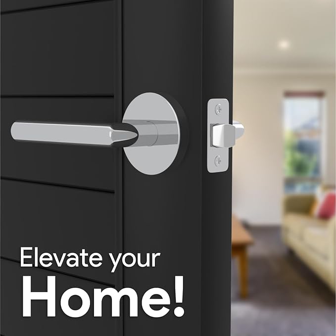 Mega Handles Ronn Passage Lever Door Handle Set for Hallway, Closet and Bathroom, Heavy Duty Door Levers, Fits All Standard Door Sizes, Screws Included - Polished Chrome (1 Pack)