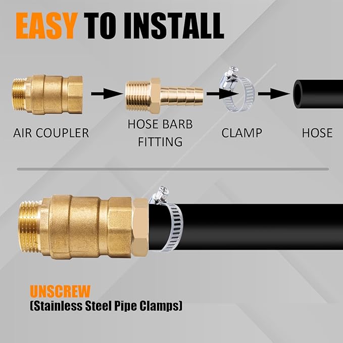 156Pcs Hose Barb Fuel Line Fittings Assortment Kit Barb Splice/Coupler/Female Adapter/Tee/Y Shaped Union/90°Male Elbow Thread 1/8" 3/16" 1/4" 5/16" 3/8" 1/2" Air Hose Fitting with Pipe Clamps for Fuel