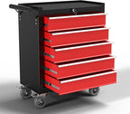 5-Drawer Metal Rolling Tool Chest with Wheels,Tool Storage Cabinet with Locking System，Toolbox with Wheels for Garage, Warehouse, Workshop, Repair Shop (Black&red, 5Drawer)